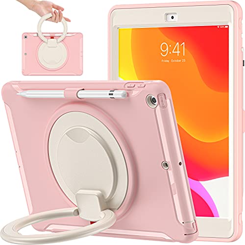 BATYUE Schutzhülle für iPad 9. / 8. / 7. Generation (iPad 10.2 Hülle 2021/2020/2019) mit Displayschutzfolie, robuste Hülle mit drehbarem Ständer/Stifthalter/Stifthalter, Hellrosa von BATYUE