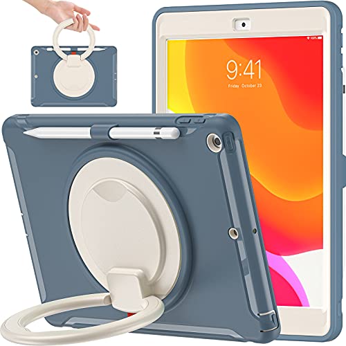 BATYUE Schutzhülle für iPad 9. / 8. / 7. Generation (iPad 10.2 Hülle 2021/2020/2019) mit Displayschutzfolie, robuste Hülle mit drehbarem Ständer/Stifthalter/Stifthalter von BATYUE