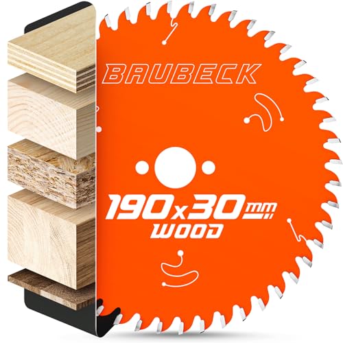BAUBECK Sägeblatt 190x30 +16/20/25.4mm Reduzierringe, 56Z, 2.6mm Schnitt in Holz mit Handkreissägen, wie Bosch GKS 190, PKS 66 A / 66 AF, Parkside PHKS 66 kompatibel, Kreissägeblatt 190 von BAUBECK