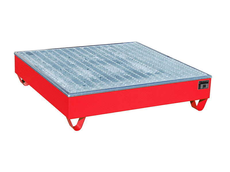 BAUER Südlohn BAUER Auffangwanne Kunststoff in Stahl 4 x 200 Liter, Feuerrot, 1215 mm x 1215 mm x 290 mm (quadratisch) von BAUER Südlohn