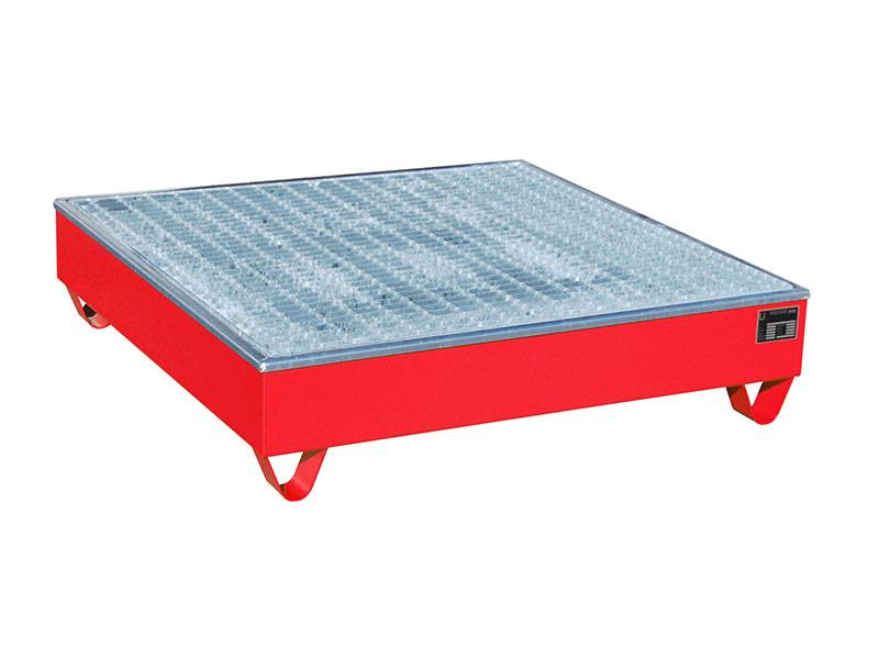 BAUER Südlohn BAUER Auffangwanne Kunststoff in Stahl 4 x 200 Liter, Feuerrot, 1215 mm x 1215 mm x 290 mm (quadratisch) von BAUER Südlohn
