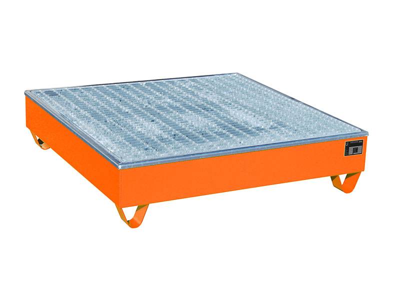 BAUER Südlohn BAUER Auffangwanne Kunststoff in Stahl 4 x 200 Liter, Gelborange, 1215 mm x 1215 mm x 290 mm (quadratisch) von BAUER Südlohn
