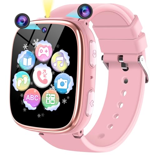 BAUISAN Smartwatch Kinder Jungen Mädchen, 1,69 DIY Zifferblatt Uhr mit Kamera Schrittzähler Musik Spiel Gewohnheit Wecker, Kinder Uhren für Jungs Mädchen 5-12 Jahre Geschenke (Pink) von BAUISAN