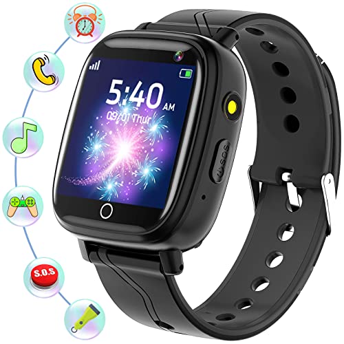 BAUISAN Smartwatch Kinder - Uhr Telefon für Jungen Mädchen mit Anruf, SOS, 14 Spiele, Musik, Kamera, Wecker, Taschenlampe, Kinderuhr Telefonieren Smart Watch Kids Geschenk (Schwarz) von BAUISAN