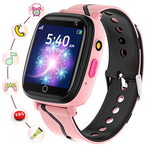 BAUISAN Smartwatch Kinder - Uhr Telefon für Mädchen Jungen mit Anruf, SOS, 14 Spiele, Musik, Kamera, Wecker, Taschenlampe, Kinderuhr Telefonieren Smart Watch Kids Geschenk (Rosa) von BAUISAN