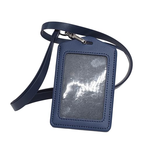 BAWAKO Ausweishüllen echt Leder, ID Kartenhalter Ausweishalter aus robustem Leder, ID Badge Holder mit PU leder Band (Blau, V) von BAWAKO