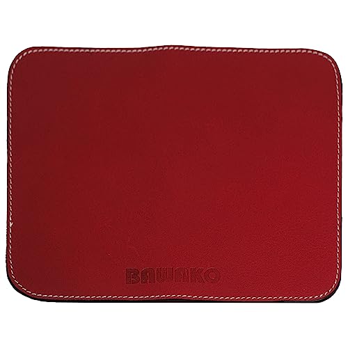 BAWAKO Hochwertiges Mauspad aus echtem Leder rutschfeste Mousepad 21×16 cm, Klein Mauspad für latop Desktop Leather Pad Gaming Arbeit (Rot, M) von BAWAKO