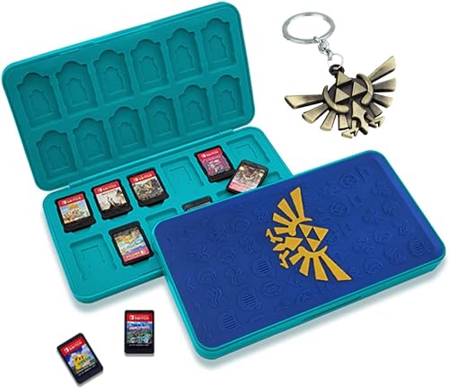 Game Card Case für Nintendo Switch, Silikon Spielkartenhülle Etui Aufbewahrungsbox, Switch Spielkartenhalter Grosse Kapazität für 24 NS 24 TF Karten, mit Geschenk Schlüsselanhänger (Blau Zelda) von BAYINBROOK