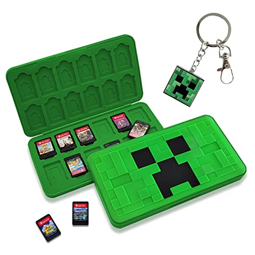 Game Card Case für Nintendo Switch, Silikon Spielkartenhülle Etui Aufbewahrungsbox, Switch Spielkartenhalter Grosse Kapazität für 24 NS 24 TF Karten, mit Geschenk Schlüsselanhänger (Grün MC) von BAYINBROOK