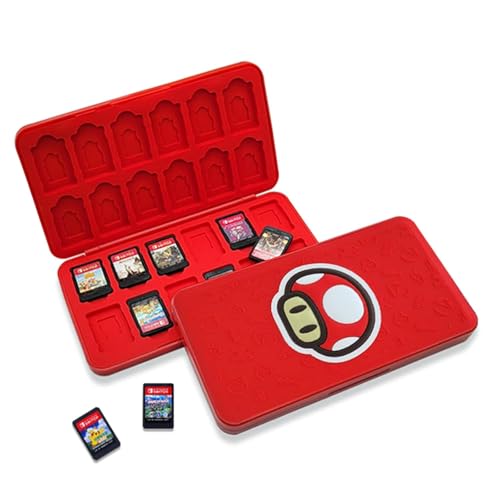 Game Card Case für Nintendo Switch, Silikon Spielkartenhülle Etui Aufbewahrungsbox, Switch Spielkartenhalter Grosse Kapazität für 24 NS 24 TF Karten, mit Geschenk Schlüsselanhänger (Rot Pilz) von BAYINBROOK