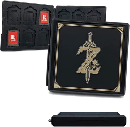 Game Card Case für Nintendo Switch, Tragbarer Etui Aufbewahrungsbox für Switch Spiele mit 12 Kartenfächern, Hartschalenetui für Switch Karten, Bonus Skyward Sword Schlüsselanhänger (Black Zelda) von BAYINBROOK