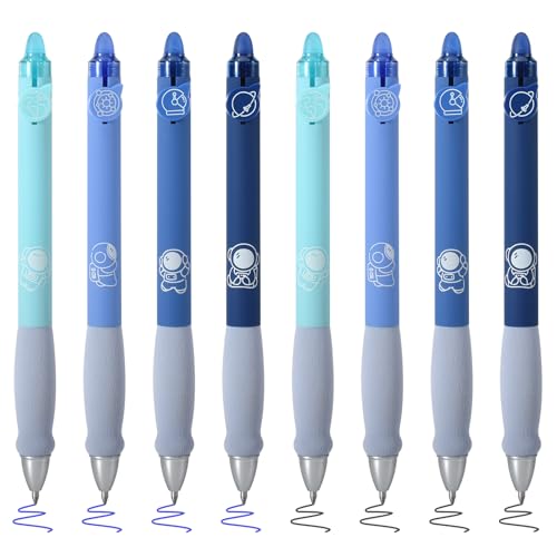 BAYTORY 8 Stück Radierbare Stifte, Gelstifte, Radierbarer Tintenroller, Einziehbare Gelschreiber, Blau und Schwarze Schnell Trocknen Tinte mit Radiergummi, Glatte Schrift Bequem zu Benutzen (Blau) von BAYTORY