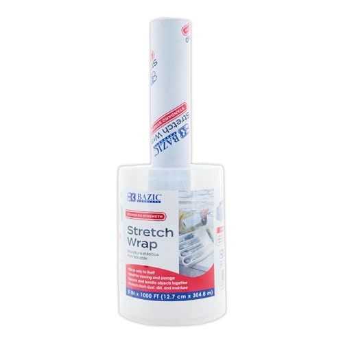BAZIC Stretchfolie, transparent, 12,7 cm x 300 m, mit Griff, Standardstärke, 80 Gauge dick, selbstklebende Kunststoff-Schrumpffolienrolle für Umzug, Versand, Möbel, Lagerung, 1 Rolle BAZIC Stretchfolie, transparent, 12,7 cm x 300 m, mit Griff, Standardstärke, 80 Gauge dick, selbstklebende Kunststoff-Schrumpffolienrolle für Umzug, Versand, Möbel, Lagerung, 1 Rolle von BAZIC Products
