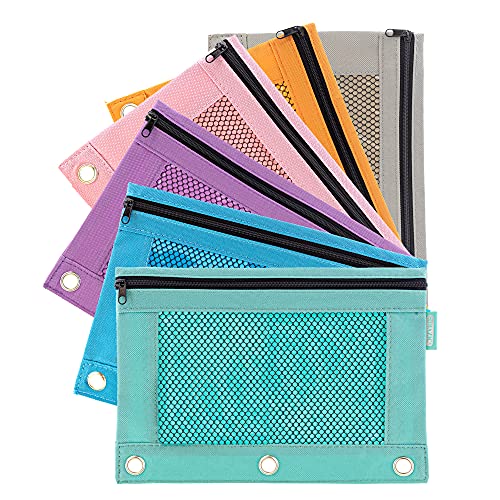 Bazic Federmäppchen, 3 Ringbücher mit Nieten-verstärkten Ringlöchern, Netzfenster, Reißverschlusstaschen, Kosmetiktasche, Pastellfarbe, 6er-Pack Bazic Federmäppchen, 3 Ringbücher mit Nieten-verstärkten Ringlöchern, Netzfenster, Reißverschlusstaschen, Kosmetiktasche, Pastellfarbe, 6er-Pack von BAZIC Products