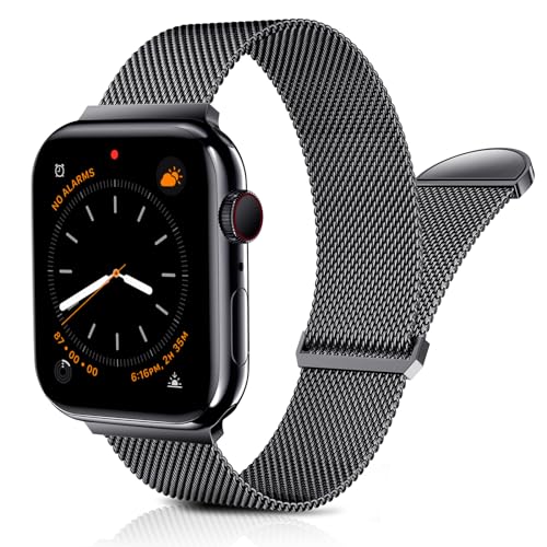 BAZO Armband Kompatibel mit Apple Watch Armband 40mm, 41mm, 38mm für Damen/Herren Milanaise Dual Magnetisch Einstellbar Armbänder für iWatch Series 9 Se 8 7 6 5 4 3 2 1 Schwarz von BAZO