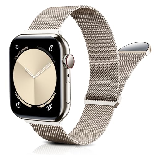 BAZO Armband Kompatibel mit Apple Watch Armband 42mm, 44mm, 45mm für Damen/Herren Milanaise Dual Magnetisch Einstellbar Armbänder für iWatch Series 9 Se 8 7 6 5 4 3 2 1 Polarstern von BAZO