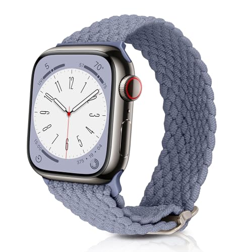 BAZO Gewebe Armband Kompatibel mit Apple Watch Armband 40mm, 41mm, 38mm für Damen/Herren Rutschfestes Gewebtes Elastisches Dehnbares Nylonband für iWatch Series 9 SE 8 7 6 5 4 3 2 1 Blaugrau von BAZO