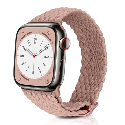 BAZO Gewebe Armband Kompatibel mit Apple Watch Armband 40mm, 41mm, 38mm für Damen/Herren Rutschfestes Gewebtes Elastisches Dehnbares Nylonband für iWatch Series 9 SE 8 7 6 5 4 3 2 1 Rosa von BAZO