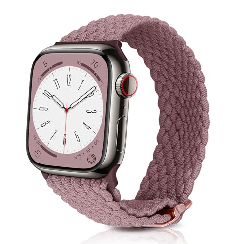 BAZO Gewebe Armband Kompatibel mit Apple Watch Armband 40mm, 41mm, 38mm für Damen/Herren Rutschfestes Gewebtes Elastisches Dehnbares Nylonband für iWatch Series 9 SE 8 7 6 5 4 3 2 1 Smoky Purple von BAZO