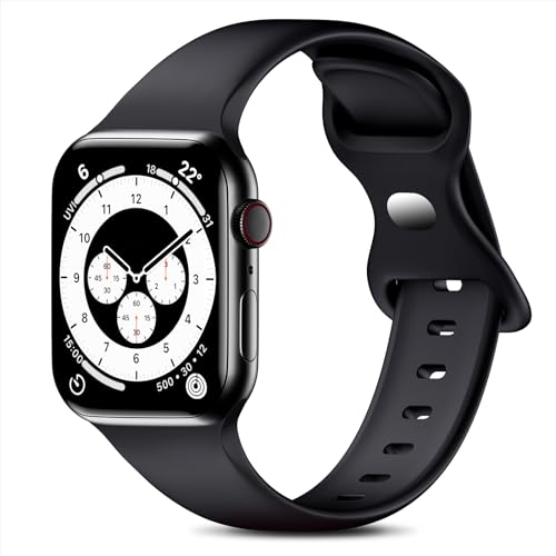 BAZO Silikon Apfelband Sports Armband Kompatibel mit Apple Watch 45mm, 44mm, 42mm, Sportgurt Ersatz Hautfreundlich Armbänder für iWatch Series SE 9 8 7 6 5 4 3 2 1, S/M Code Schwarz von BAZO