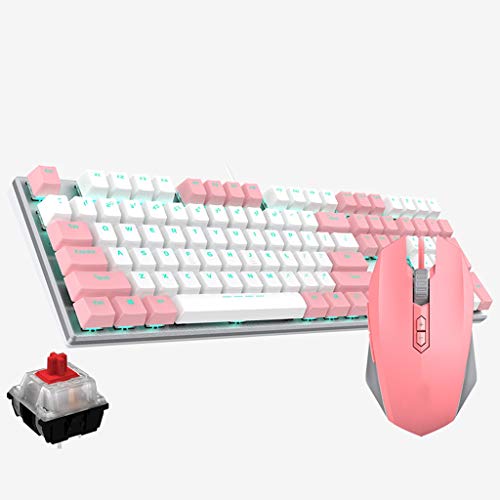 Tastatur-Maus-Set Rosa Tastatur-Maus-Headset Dreiteilige mechanische Tastatur mit 108 Tasten E-Sport Universal Freundinnen (Color : Pink-Black Shaft) (Pink) von BAtlam