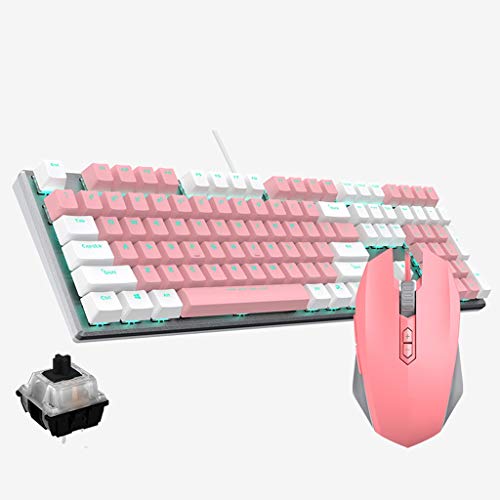 Tastatur-Maus-Set Rosa Tastatur-Maus-Headset Dreiteilige mechanische Tastatur mit 108 Tasten E-Sport Universal Freundinnen (Color : Pink-Black Shaft) (Pink) von BAtlam