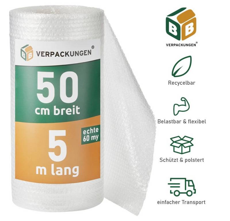 BB-Verpackungen Schutzfolie Luftpolsterfolie, (9-St), 2-lagig, 0,5 x 5 m, 60 my von BB-Verpackungen