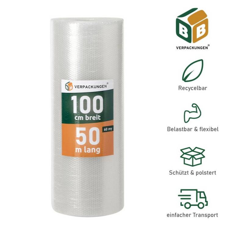 BB-Verpackungen Schutzfolie Luftpolsterfolie, (1-St), 2-lagig, 1,0 x 50 m, 60 my von BB-Verpackungen