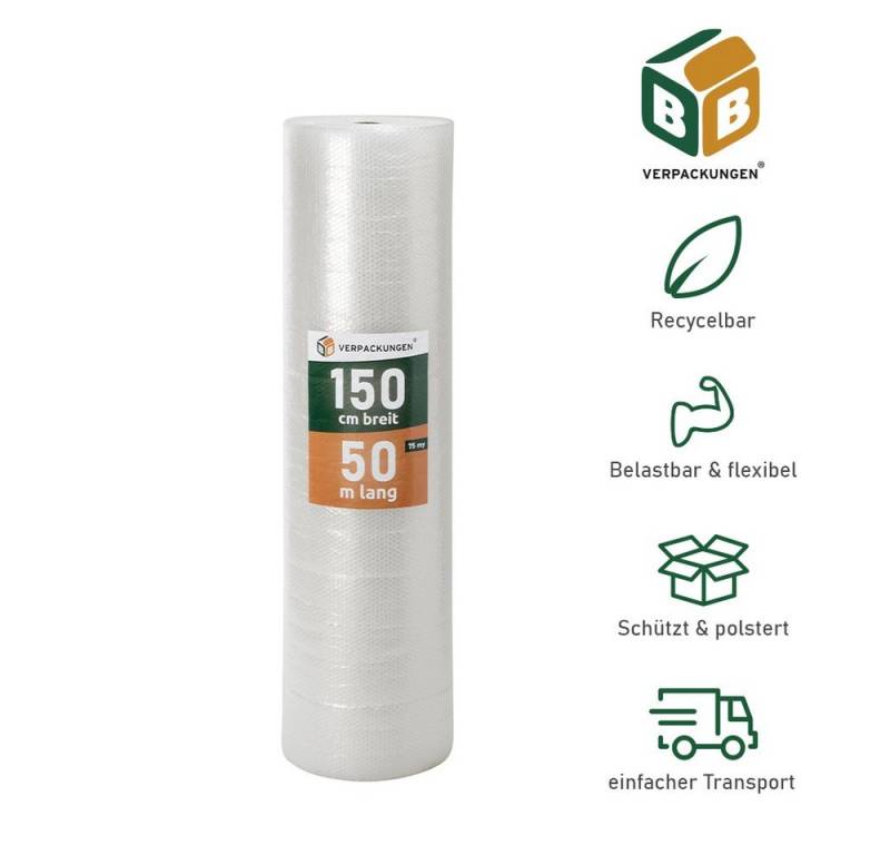 BB-Verpackungen Schutzfolie Luftpolsterfolie, (1-St), 3-lagig, 1,5 x 50 m, 75 my von BB-Verpackungen
