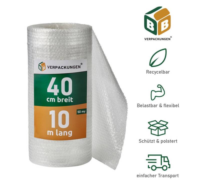 BB-Verpackungen Schutzfolie Luftpolsterfolie, (5-St), 2-lagig, 0,4 x 10 m, 60 my von BB-Verpackungen