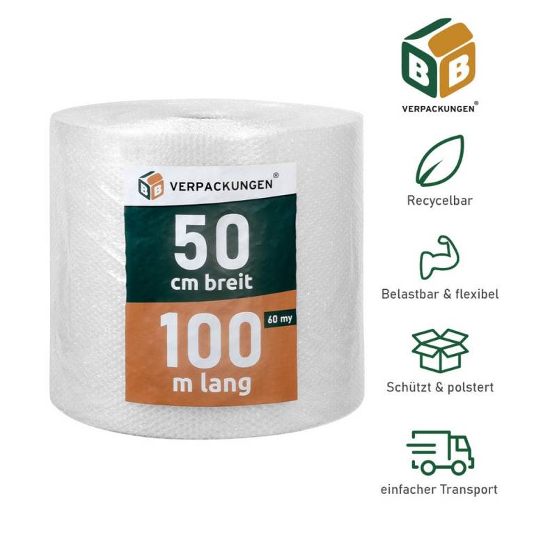 BB-Verpackungen Schutzfolie Luftpolsterfolie, (5-St), 2-lagig, 0,5 x 100 m, 60 my von BB-Verpackungen