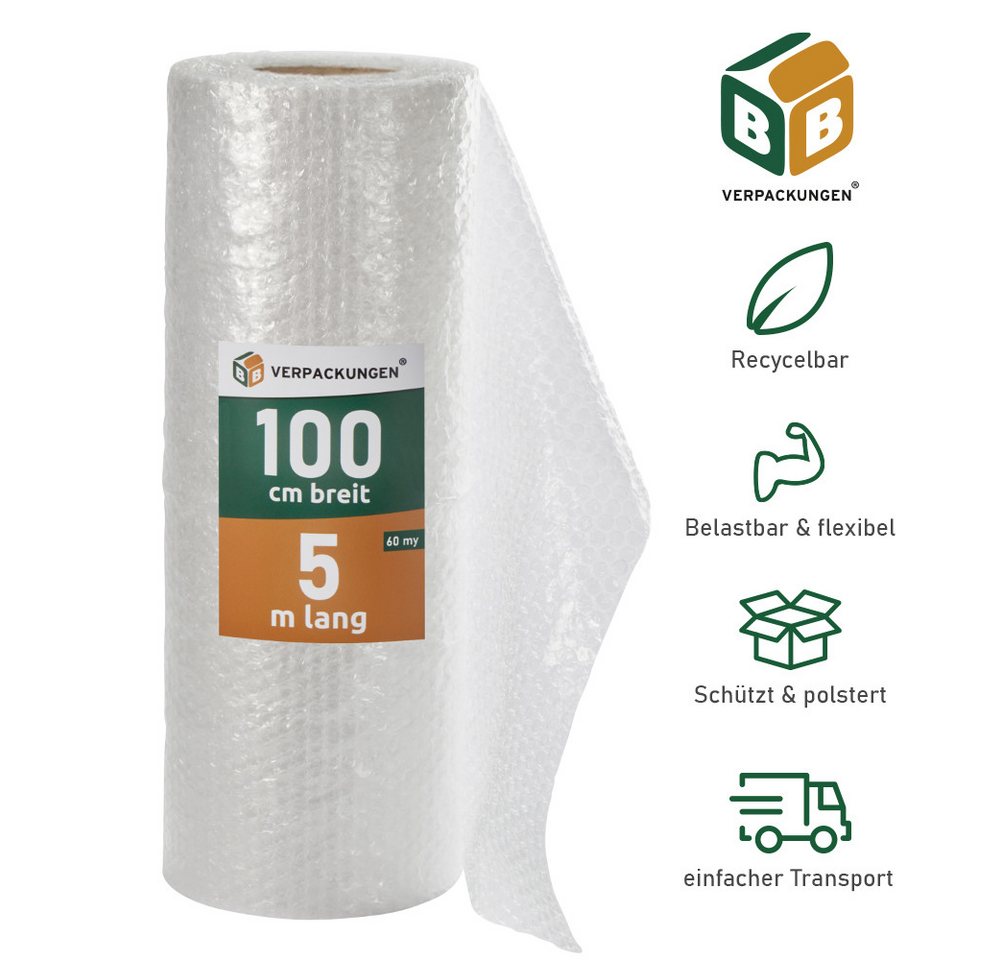 BB-Verpackungen Schutzfolie Luftpolsterfolie, (9-St), 2-lagig, 1,0 x 5 m, 60 my von BB-Verpackungen