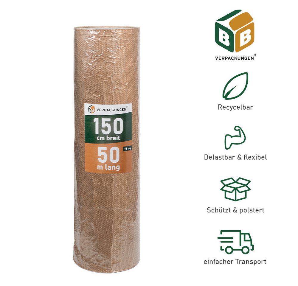 BB-Verpackungen Schutzfolie Luftpolsterfolie Papierkaschiert, (1-St), 3-lagig, 1,5 x 50 m, 75 my von BB-Verpackungen