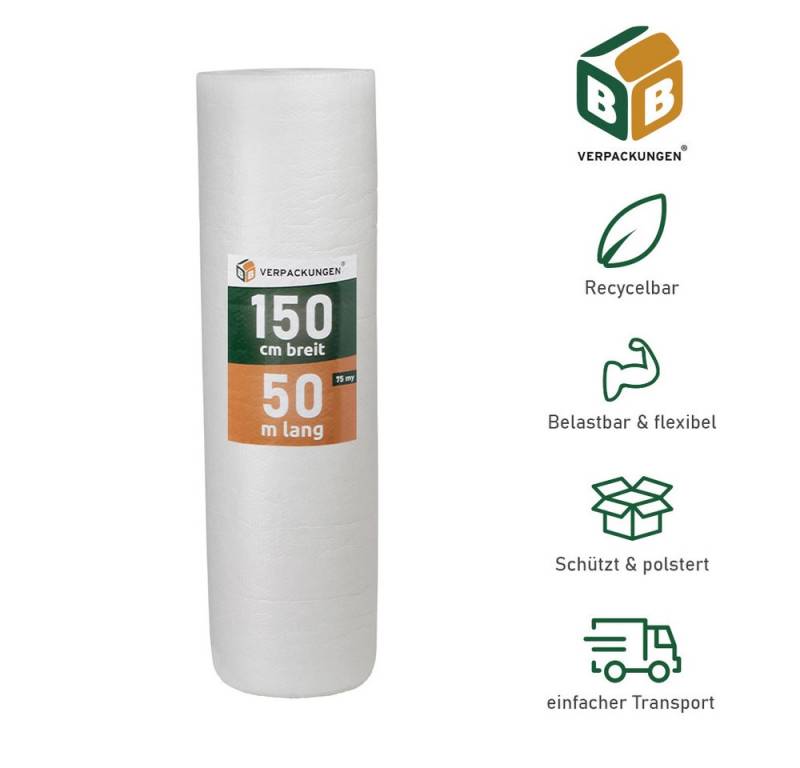 BB-Verpackungen Schutzfolie Luftpolsterfolie Vlieskaschiert, (1-St), 3-lagig, 1,5 x 50 m, 75my von BB-Verpackungen