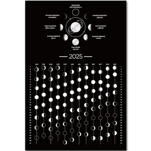 Mondkalender 2025, 2025, Mondphasenkalender, Wandposter, Astrologie-Dekoration, Mondverfolgung, dunkles Mond-Wandposter, Wanddekoration und Kunst (30,5 x 45,1 cm, ungerahmt) von BBRGIRL