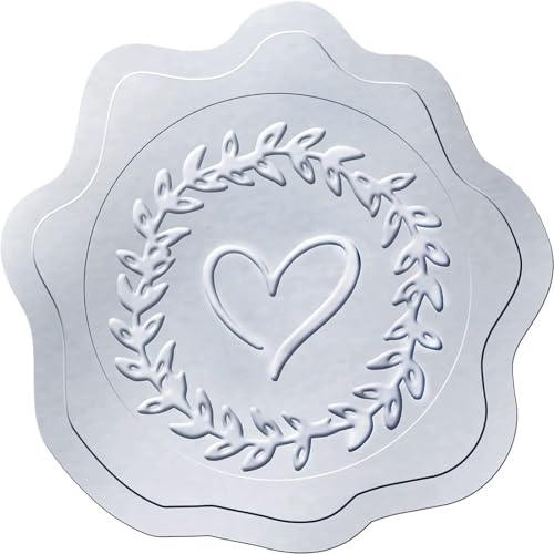 BBTISG 500 Stück Herz Umschlag Siegel Aufkleber, Hochzeit Umschlag Siegel Aufkleber Selbstklebende Hochzeit Einladung Herz Aufkleber zum Dekorieren von Umschlägen, Postkarten, Grußkarten (Silber) von BBTISG