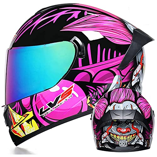 Leichter Damen Integralhelm Motorradhelm DOT/ECE Zugelassen Motorrad Moped Street Bike Racing Crashhelm Mit Grafischem Doppelvisier Motorradhelm Für Jugendliche Männer Und Frauen Pink 3,M von BCBKD