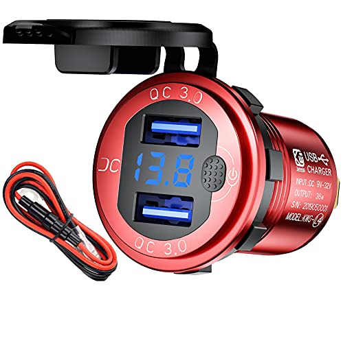 12V Auto USB Steckdose KFZ Ladegerät mit LED Voltmeter Anzeige 12 Volt Zigarettenanzünder Adapter USB Einbau Buchse 36W QC 3.0 Schnellladung für Wohnmobil Motorrad,Wohnwagen,Marine,RTV,Fahrzeuge,SUV von BCEY