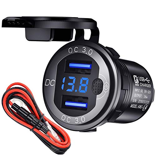 12V USB Steckdose Auto Ladegerät mit Schalter,KFZ-Ladegerät Stecker 24V 12 Volt Quick Charge 3.0 Metall Wasserdicht Zigarettenanzünder Adapter USB Dose Einbaubuchse für Motorrad,Wohnwagen,Boot,LKW von BCEY