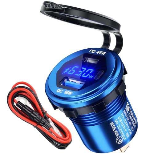 45W USB C Steckdose 12v Quick Charge 3.0 KFZ-Ladegerät Stecker mit Schalter für Motorrad, Wohnwagen, Boot,LKW von BCEY