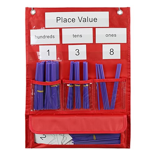 Taschendiagramm mit 7 Taschen, mit Strohhalmen, 33 x 45,7 cm, Mathematikzähl-Taschentafel für Klassenzimmer, Platzwert, Taschendiagramm mit Strohhalmen von BCIOUS