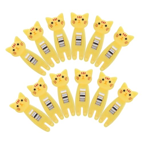 BCOATH 12 Stück Taschenklammern in Katzenform, Süße Büroklammern, Cartoon-memohalter, Kartoffelchip-tütenklammern, Lebensmittelklammern, Schreibtisch-organizer, Aufbewahrungsklammern von BCOATH