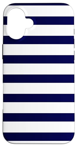 Marineblau-weiße Streifen gestreiftes modernes schlichtes Hülle für iPhone 16 Plus Marineblau-weiße Streifen gestreiftes modernes schlichtes Hülle für iPhone 16 Plus von BDAZ