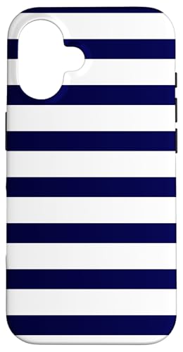 Marineblau-weiße Streifen gestreiftes modernes schlichtes Hülle für iPhone 16 Marineblau-weiße Streifen gestreiftes modernes schlichtes Hülle für iPhone 16 von BDAZ