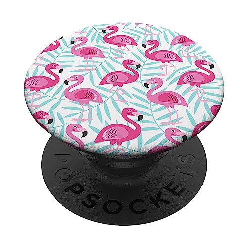 Pinke Flamingos, blaugrün, Palmenblätter, niedliches PopSockets Klebender PopGrip von BDAZ