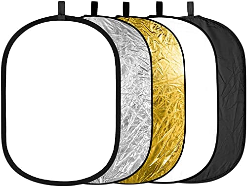 BDDFOTO 5-in-1 60 x 90cm Fotostudio Ovale Multi Disk Klappbare Licht-Reflektor Set mit Tragetasche für Studiofotografie von BDDFOTO