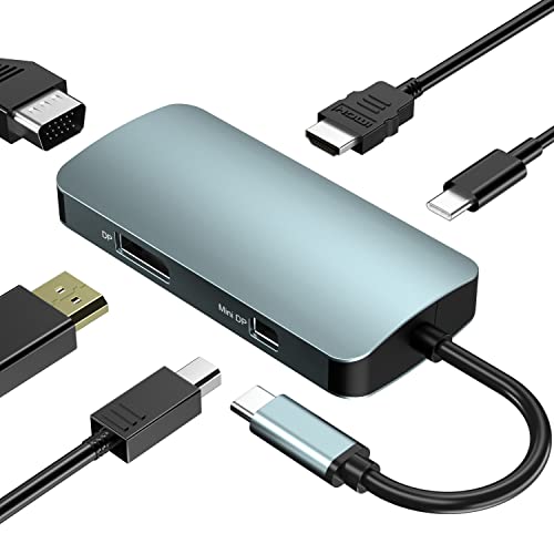 BDFFLY 5 in 1 Dockingstation, USB-C-Hub auf 100-W-Stromversorgungsadapter, 4K @ 30 Hz HDMI, DP & Mini DP, 1080 P @ 60 Hz VGA für MacBook Pro, Dell, HP und mehr USB-C-Laptops von BDFFLY