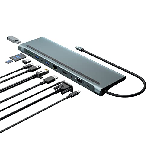 Docking Station, 11 in 1 USB-C Hub, USB Type C auf 4K 30Hz HDMI+VGA, 87W PD, USB3.0/2.0,SD/TF Reader,Ethernet RJ45,3.5mm Audio für HP/MacBook/Dell/Lenovo Laptops. von BDFFLY