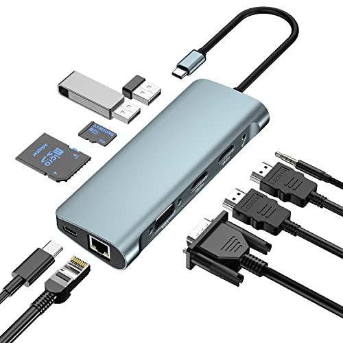 Dockingstation, 10-in-1-USB-C-Hub, USB Typ C bis 4K 30 Hz HDMI 1080P VGA, 87 W PD, 2 USB 3.0, SD/TF-Lesegerät, Ethernet RJ45 1000 M, 3,5-mm-Audio für HP/MacBook/Dell/Lenovo-Laptops… von BDFFLY