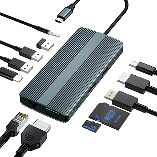 USB C Docking Station,12 in 1 Triple Display Type C Laptop Hub to 4K DP HDMI,1080P VGA, 100W PD,2 USB3.0+USB C 3.0+USB2.0,1000M Ethernet,SD/TF Card,3.5mm Audio for MacBook/Dell/Huawei/Samsung… von BDFFLY